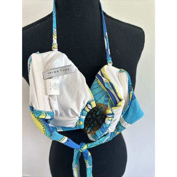 Trina Turk French Riviera Print Buckle Bandeau Swimsuit Bikini Top 10 - Picture 8 of 9